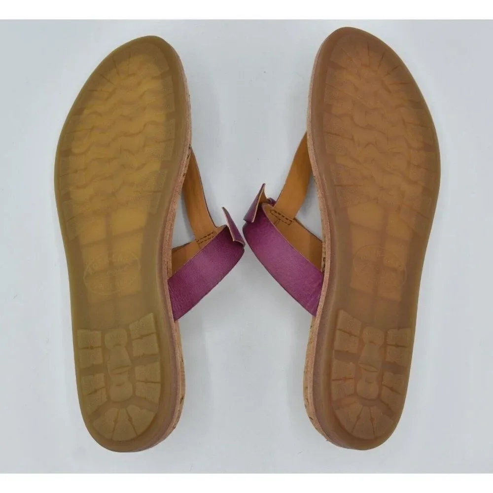 Kork-Ease‎ Womens Size 7 Blake T-Strap Purple Leather Thong Sandals Shoes